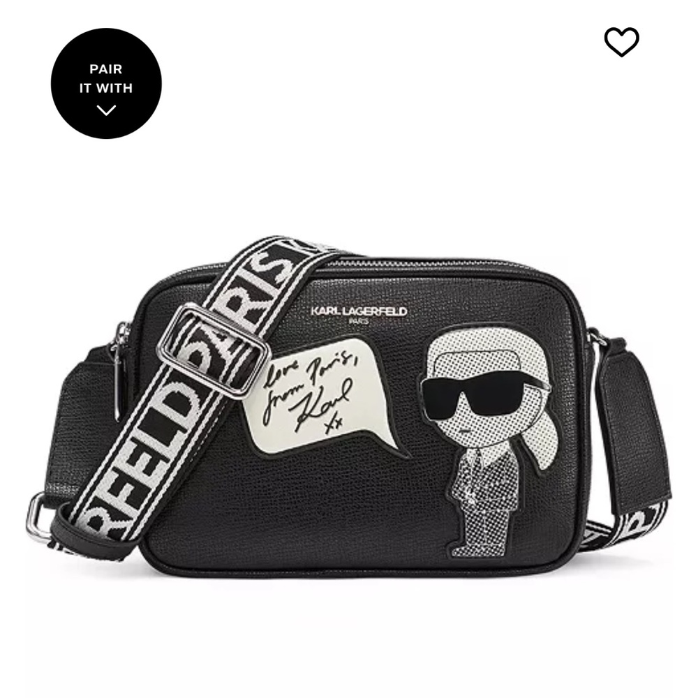 Karl Lagerfeld Black Messenger Bag with Graphic Detail